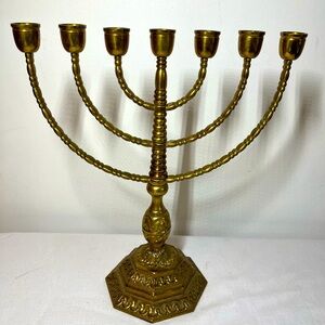 Vintage Sweden Judaica Menorah 7 arms brass candle holder
